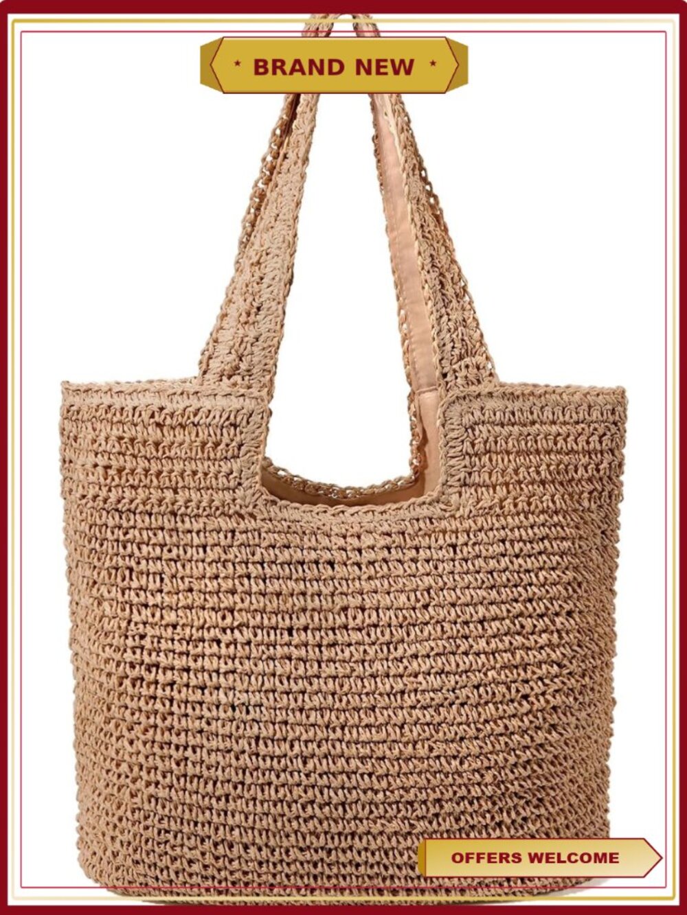 Straw Beach Bag Summer Woven Tote Shoulder Handbag Boho